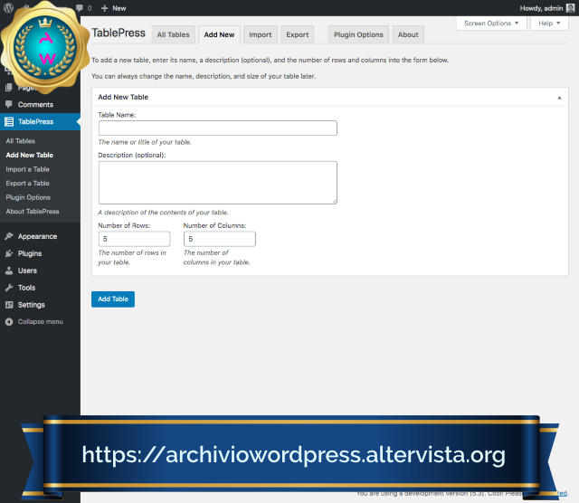 TablePress plugin per creare velocemente tabelle complesse da inserire in WordPress.