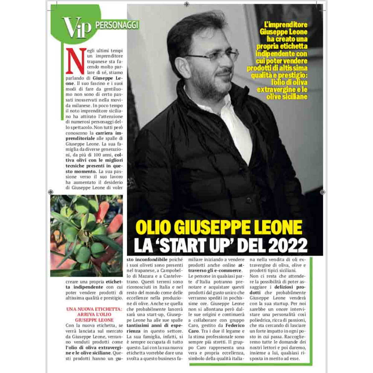 VIP gennaio 2022: nasce l'etichetta indipendente di olio e olive di Giuseppe Leone