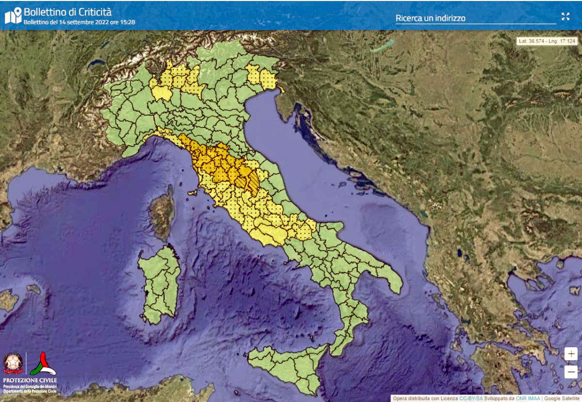 Protezione civile: allerta meteo per il 15 settembre, soprattutto per Toscana e Umbria