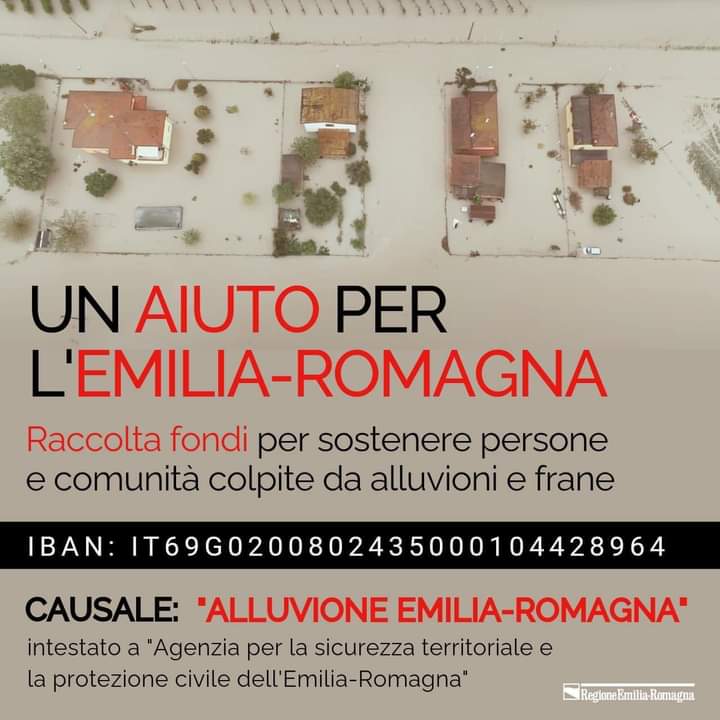 Solidarietà alla popolazione dell'Emilia Romagna duramente colpita dall'alluvione.