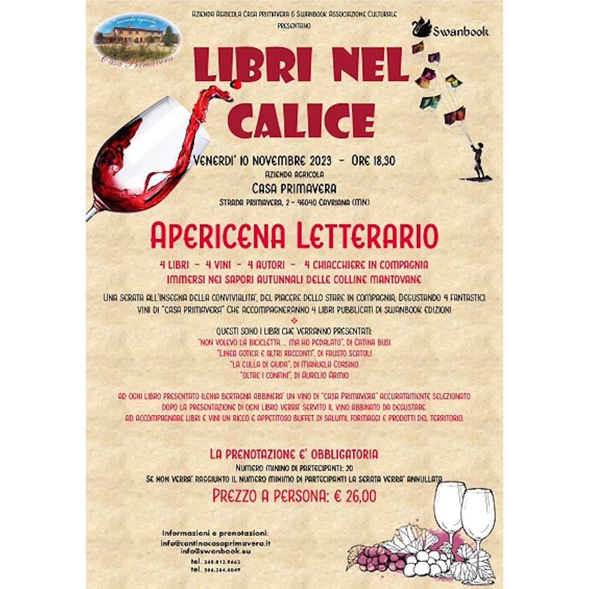 Libri nel calice: apericena letterario il 10 novembre 2023 a Cavriana