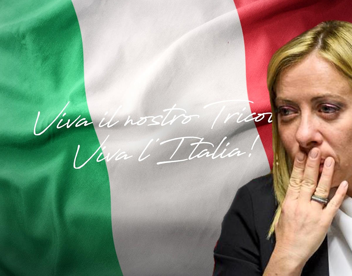 7 gennaio 2024: la sora Meloni celebra la bandiera italiana