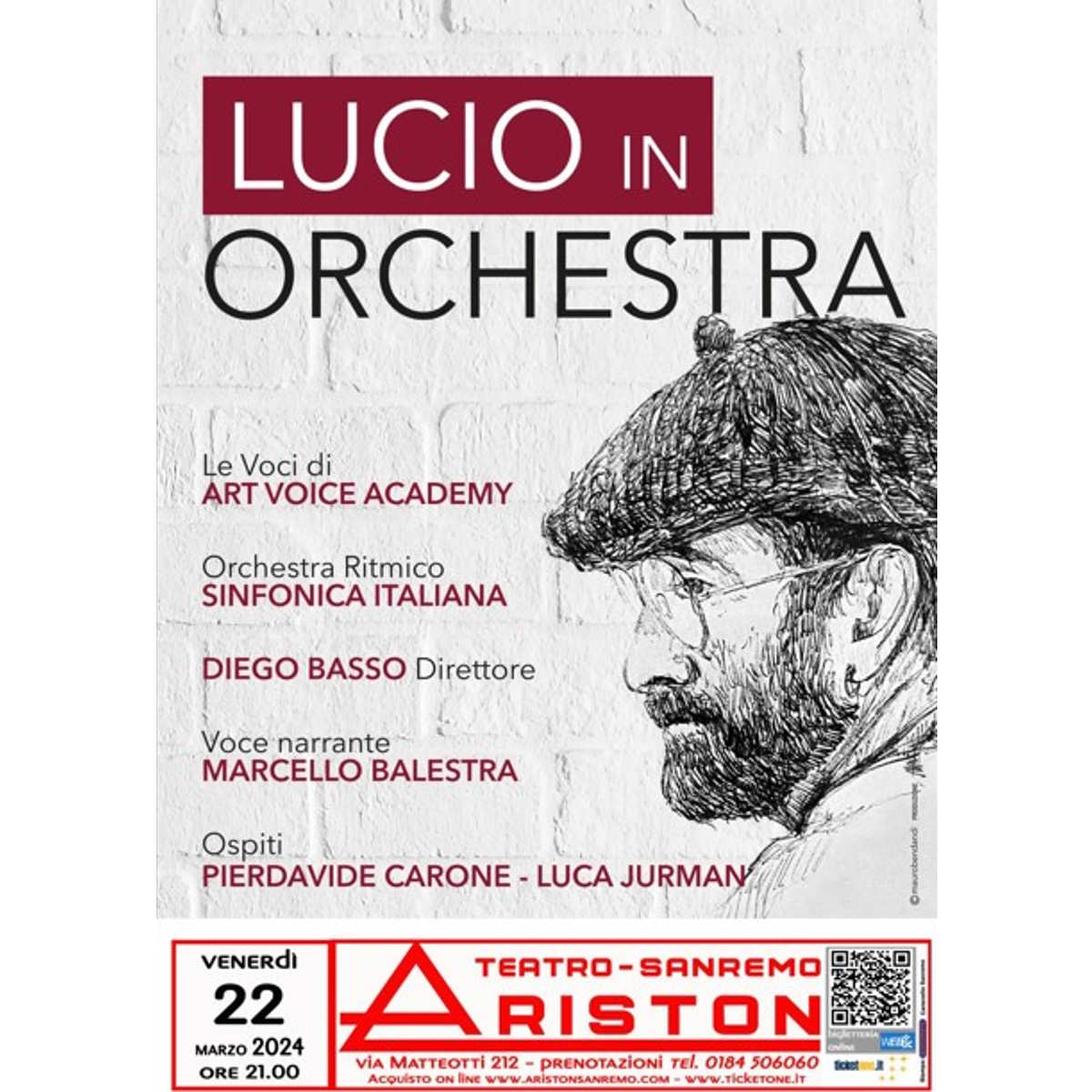 Il 22 marzo arriva, per la prima volta, al Teatro Ariston di Sanremo, “Lucio In Orchestra”, evento dedicato al cantautore bolognese