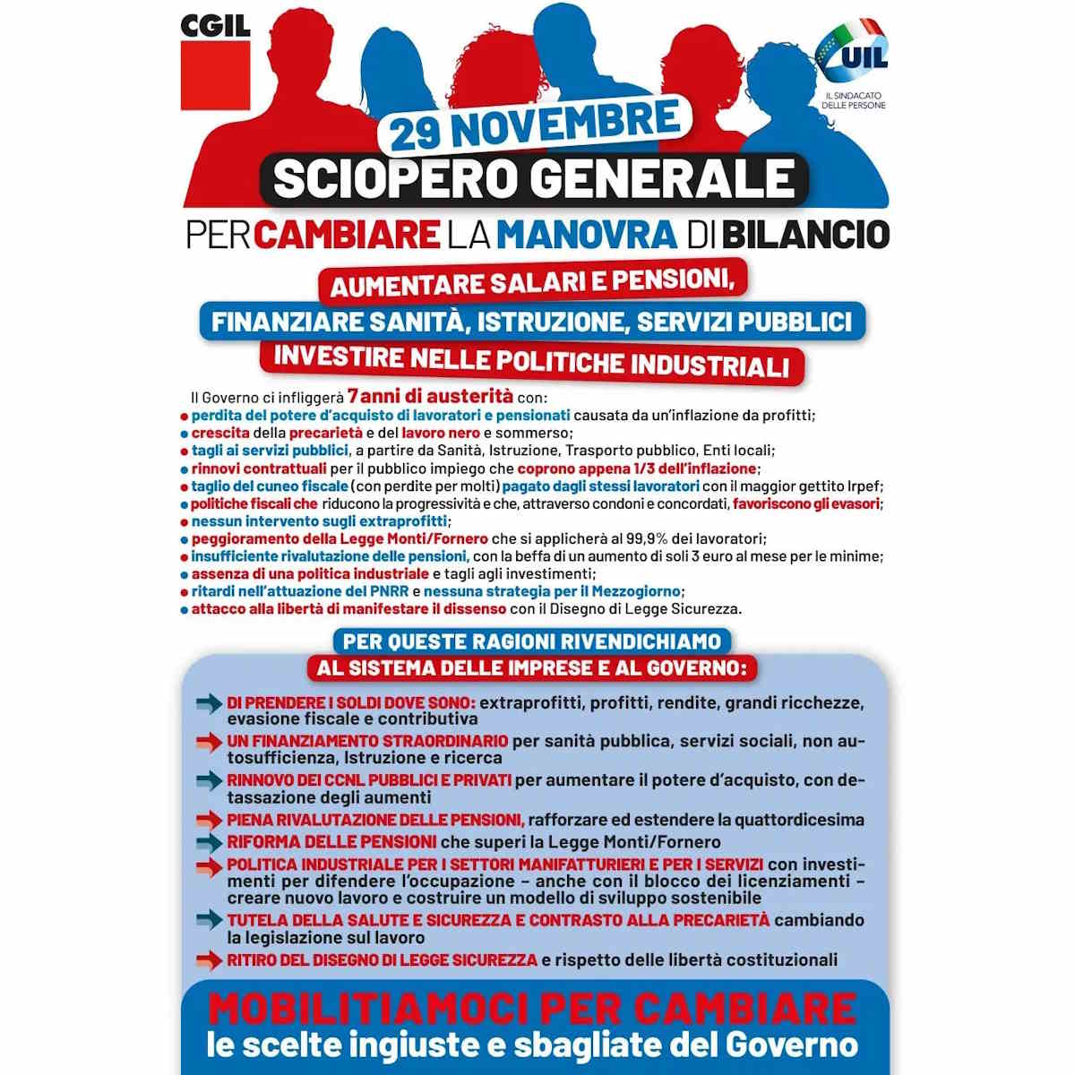 Venerdì 29 novembre: Sciopero Generale di 8 ore