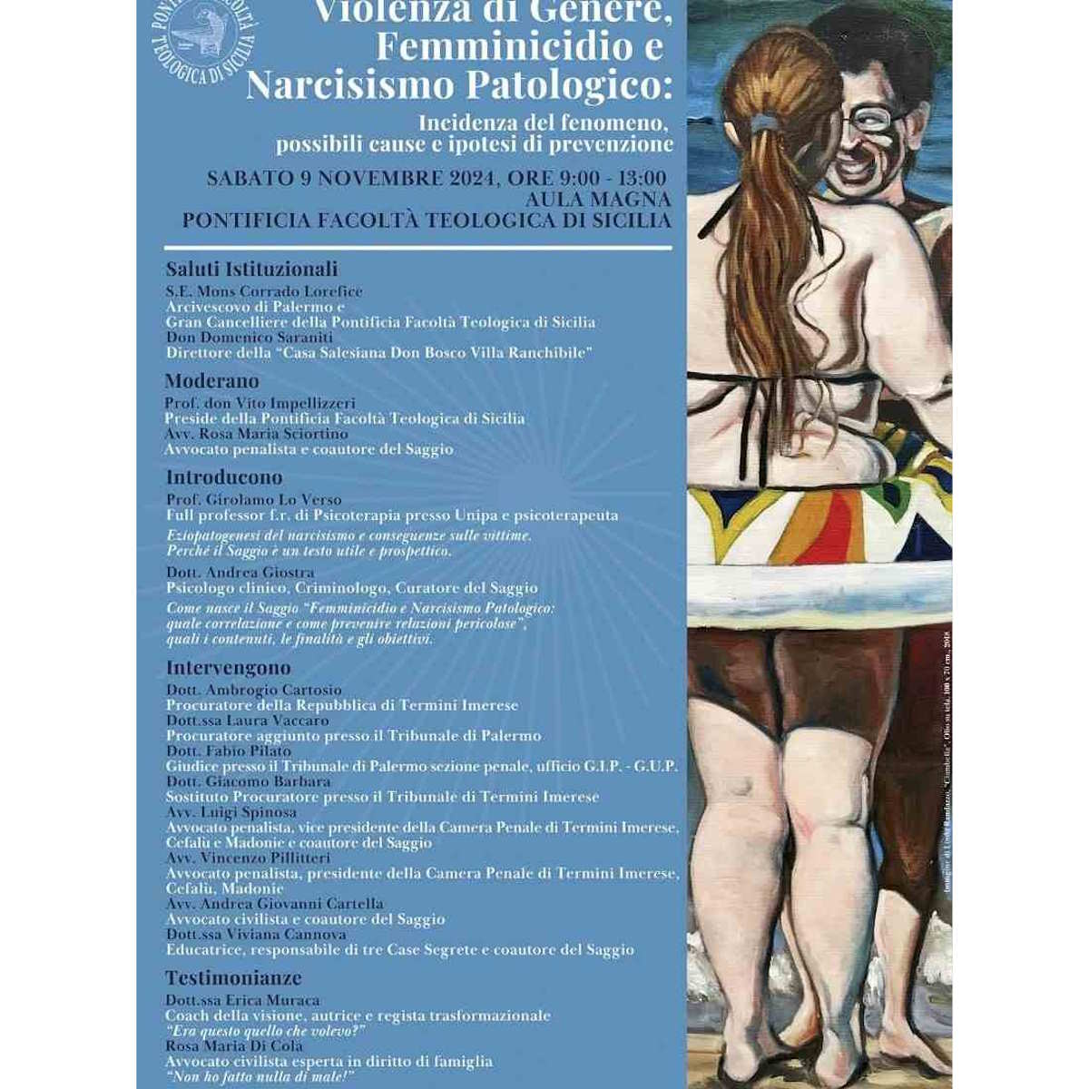 Alla Pontificia Facoltà Teologica di Sicilia si Parla di “Violenza di Genere, Femminicidio e Narcisismo Patologico: incidenza del fenomeno, possibili cause e ipotesi di prevenzione”