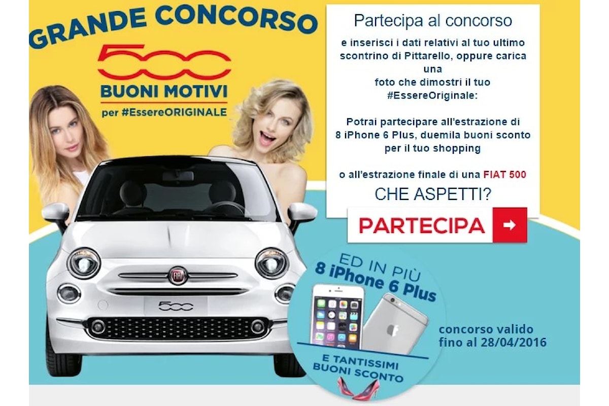 Pittarello e il concorso 500 Buoni Motivi: iPhone, buoni acquisto e una 500 in palio