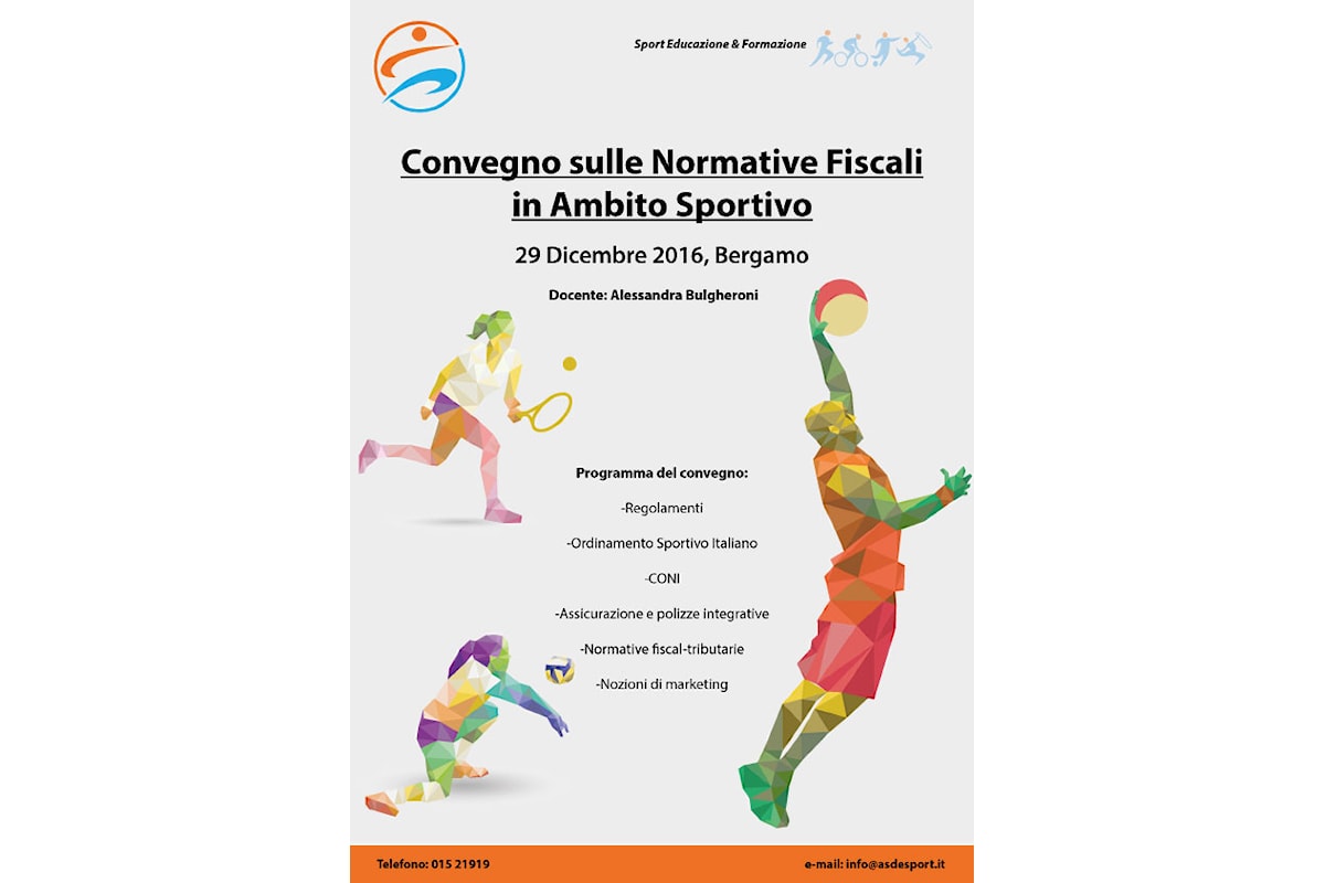 Convegno a Bergamo sulle normative fiscali in ambito sportivo, 29 dicembre 2016