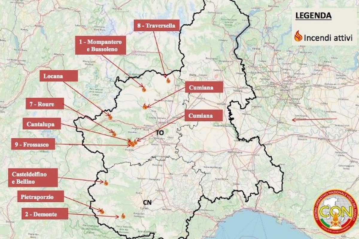 Continua l'emergenza incendi in Piemonte. Difficile la situazione in Val di Susa